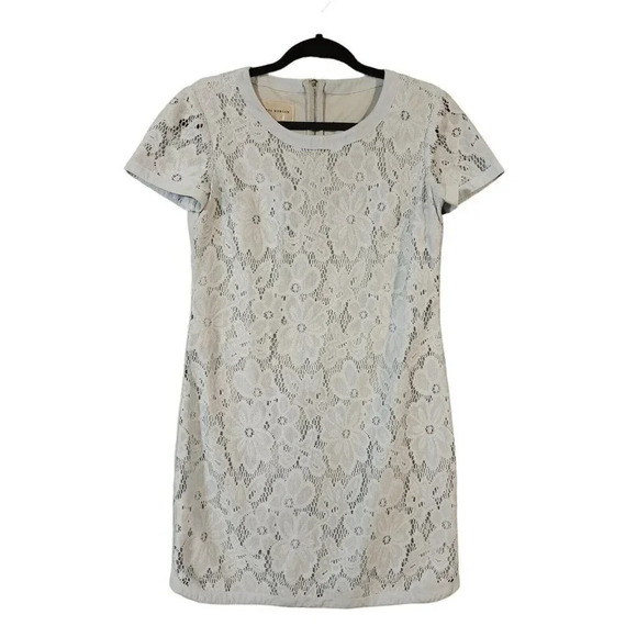 Donna Morgan Mini Dress Women's Size 4 Light Blue Lace Back Zip Short Sleeve - Picture 2 of 9